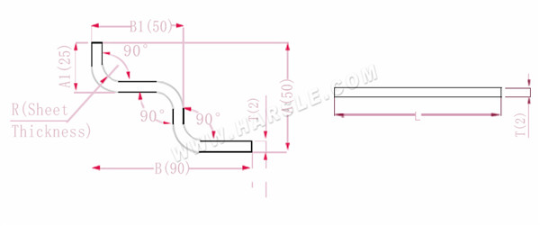 Diagramm und Berechnungsformeln für die Biegezugabe