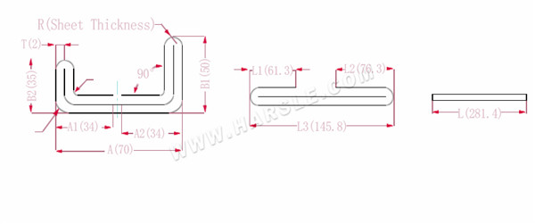 Diagramm und Berechnungsformeln für die Biegezugabe