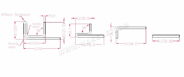 Diagramm und Berechnungsformeln für die Biegezugabe