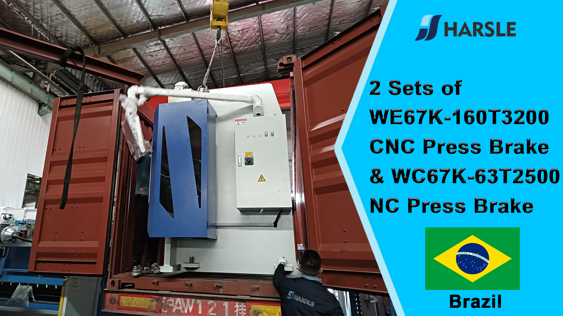 Brasilien – 2 Sätze CNC-Abkantpresse WE67K-160T3200 und NC-Abkantpresse WC67K-63T2500