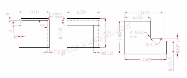 Diagramm und Berechnungsformeln für die Biegezugabe