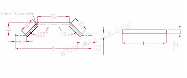 Diagramm und Berechnungsformeln für die Biegezugabe