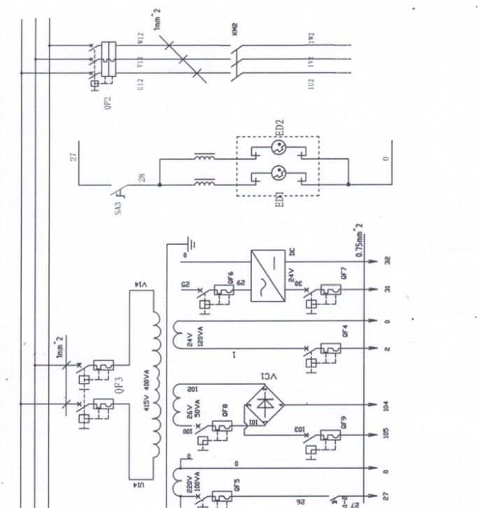 Zeichnung einer hydraulischen Schermaschine